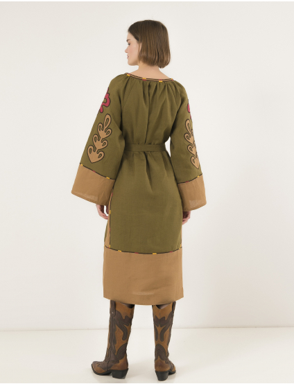 Image Зелена лляна сукня-вишиванка