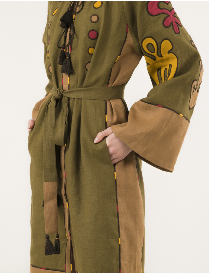 Image Зелена лляна сукня-вишиванка