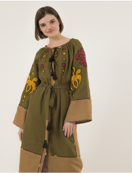 Image Зелена лляна сукня-вишиванка