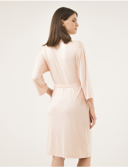 Картинка Жіночий рожевий халат в горошок