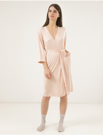 Картинка Жіночий рожевий халат в горошок