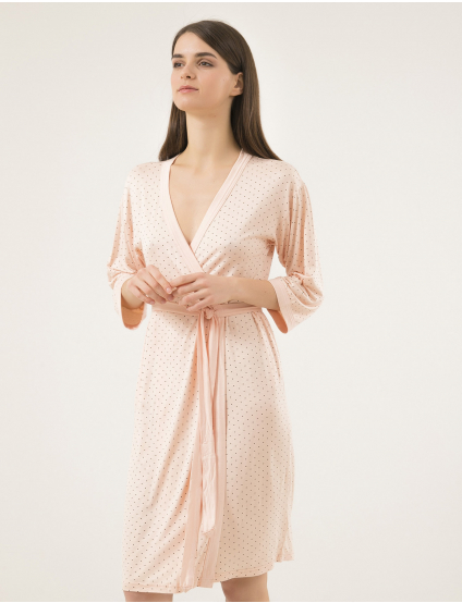 Картинка Жіночий рожевий халат в горошок