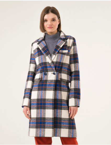 Картинка Жіноче біло-синє пальто в клітинку