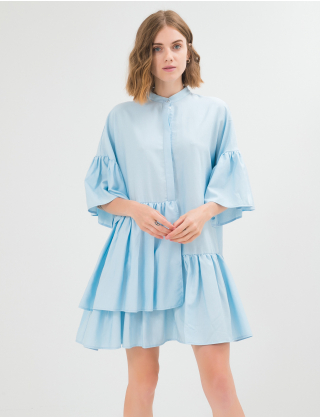 Картинка Блакитна лляна сукня з воланами