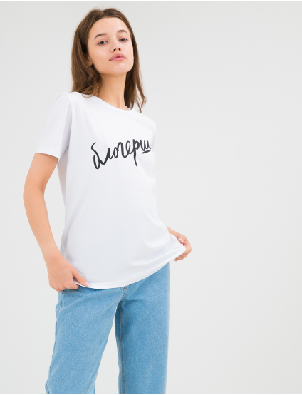 Картинка Жіноча біла футболка з принтом