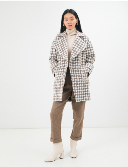 Картинка Жіноче біло-коричневе пальто