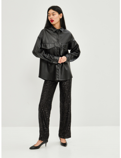 Картинка Жіночі чорні штани з паєтками