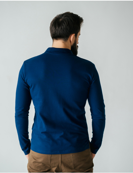 Картинка Темно-синє поло з довгим рукавом