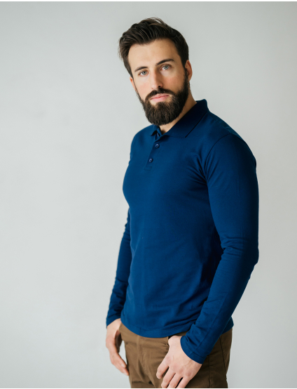 Картинка Темно-синє поло з довгим рукавом