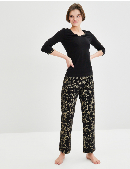 Картинка Жіноча чорна піжама з візерунком