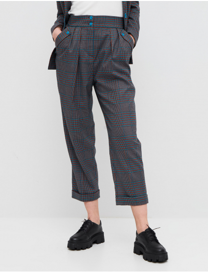 Картинка Жіночі сіро-блакитні брюки в клітинку