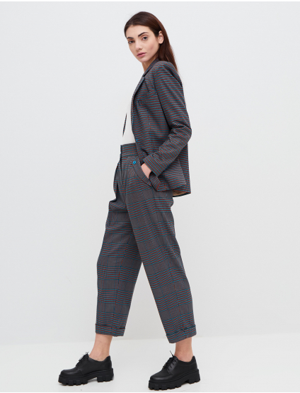 Картинка Жіночі сіро-блакитні брюки в клітинку