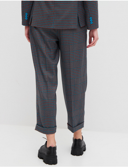 Картинка Жіночі сіро-блакитні брюки в клітинку