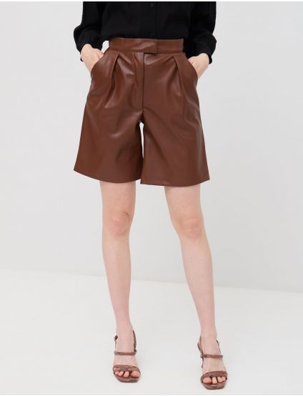 Image Жіночі коричневі шорти з екошкіри