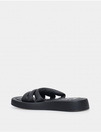 Картинка Жіночі чорні шкіряні шльопанці