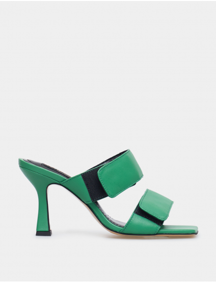 Картинка Зелені шкіряні босоніжки