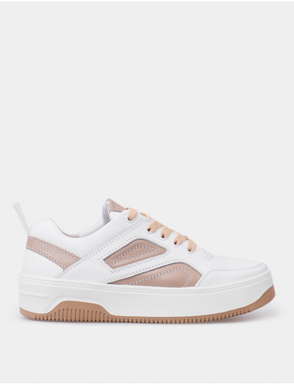 Картинка Жіночі бежево-білі шкіряні кросівки