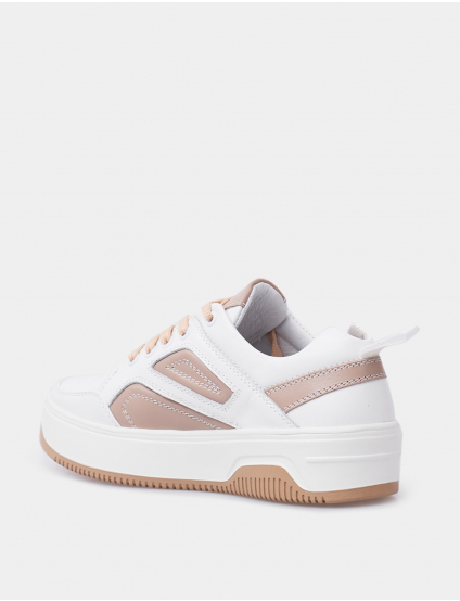 Картинка Жіночі бежево-білі шкіряні кросівки