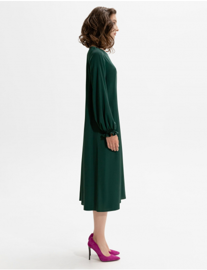 Картинка Темно-зелена шовкова сукня з поясом