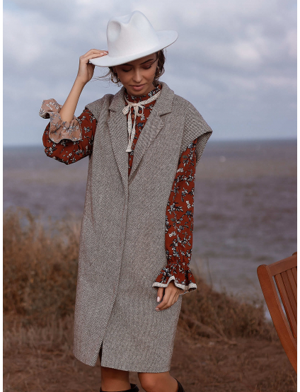 Картинка Бежевий твідовий жилет