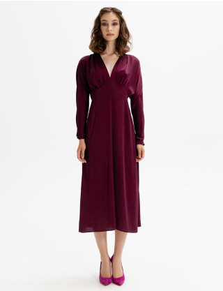 Картинка Бордова шовкова сукня з довгими рукавами