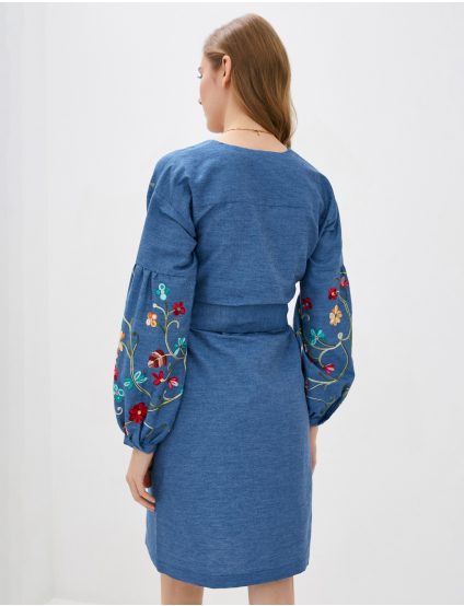 Картинка Сукня "Польові квіти" вишита джинсова