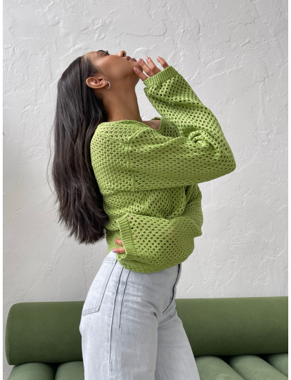 Картинка Лонгслів у сітку світло-зелений