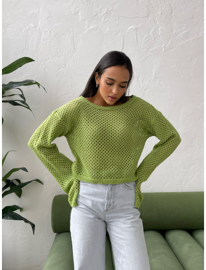 Картинка Лонгслів у сітку світло-зелений