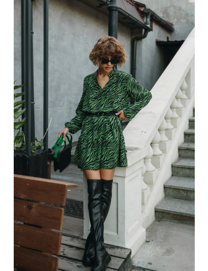 Картинка Зелена сукня з чорним принтом