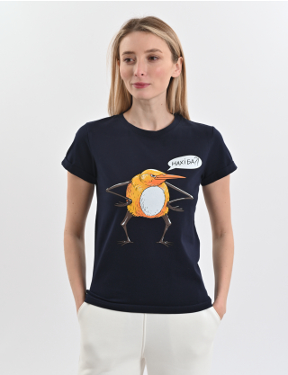 Картинка Футболка темно-синя з принтом "Пташка "Нахіба"