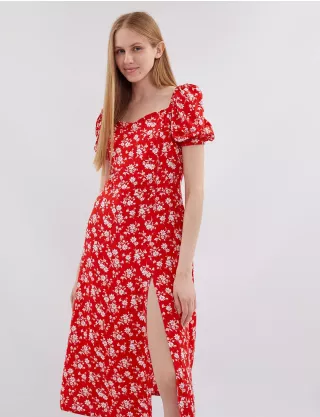 Картинка Сукня міді червона з квітковим принтом