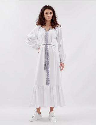 Картинка Вишита сукня міді біла