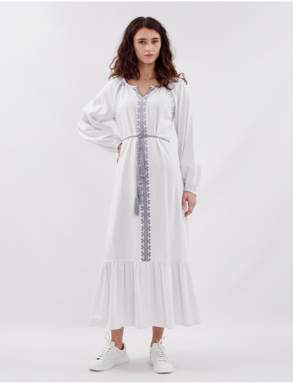 Картинка Вишита сукня міді біла