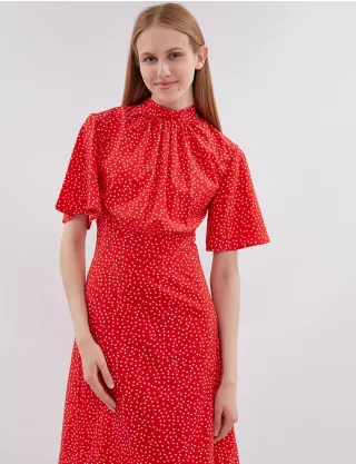 Картинка Сукня міді червона в горох