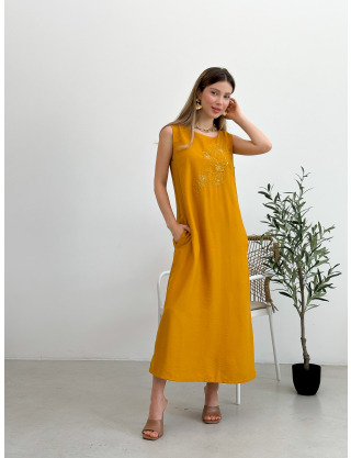 Картинка Сукня міді помаранчева з вишивкою