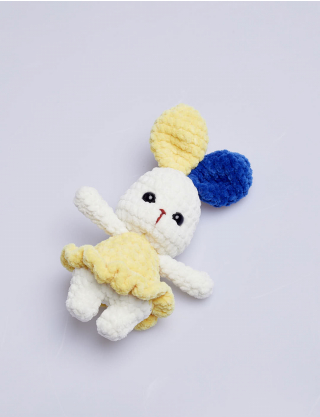Картинка Іграшка зайчик біла з жовто-блакитним