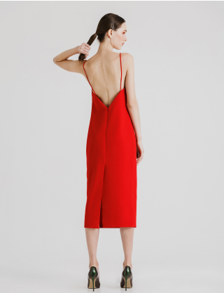 Картинка Сукня міді червона з відкритою спиною