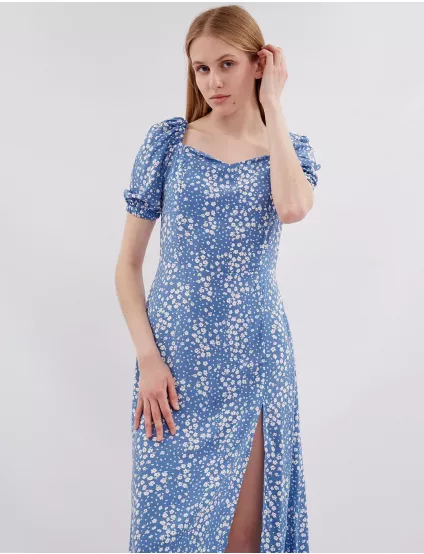 Картинка Сукня міді блакитна з принтом