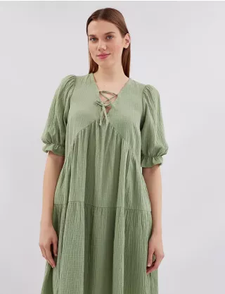 Картинка Сукня міді зелена муслинова