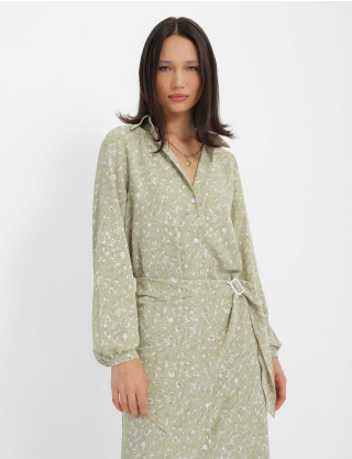 Картинка Сукня-сорочка міді світло-зелена з принтом
