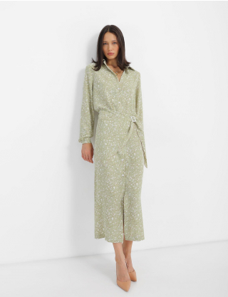 Картинка Сукня-сорочка міді світло-зелена з принтом