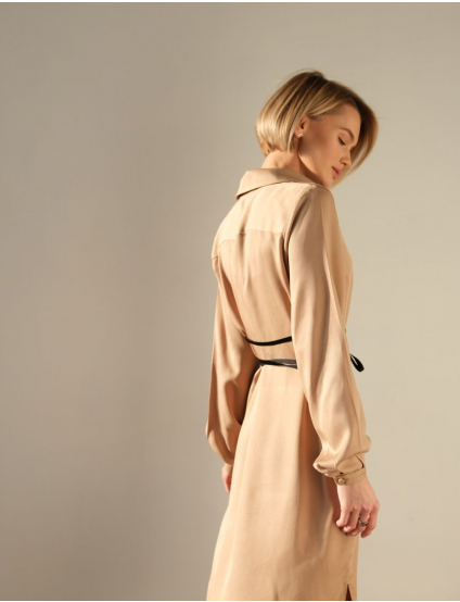 Картинка Бежева сукня-сорочка з поясом