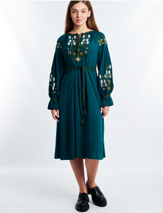 Картинка Вишита сукня темно-зелена