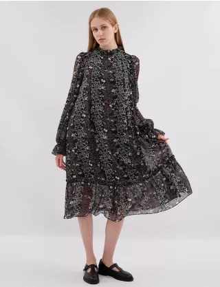 Картинка Сукня міді чорна з принтом