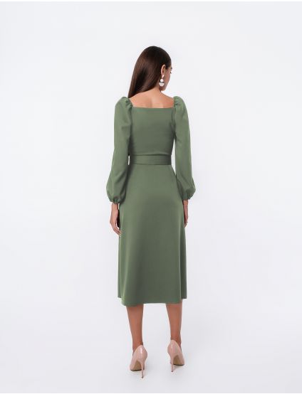 Картинка Сукня оливкова з розрізом