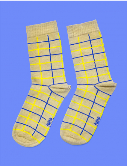 Картинка Шкарпетки бежеві в жовто-синю клітинку