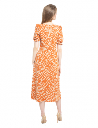 Картинка Сукня міді помаранчева з принтом