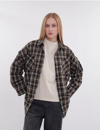 Сорочка коричнева картата з відстібними рукавами Картинка Сорочка коричнева картата з відстібними рукавами