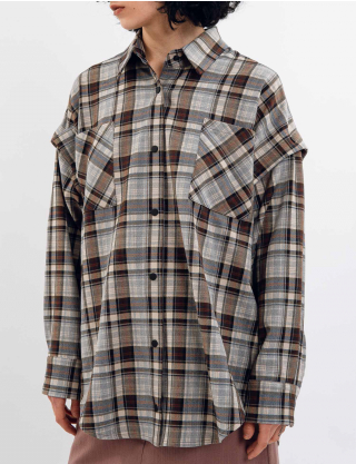 Сорочка коричнева картата з відстібними рукавами Картинка Сорочка коричнева картата з відстібними рукавами