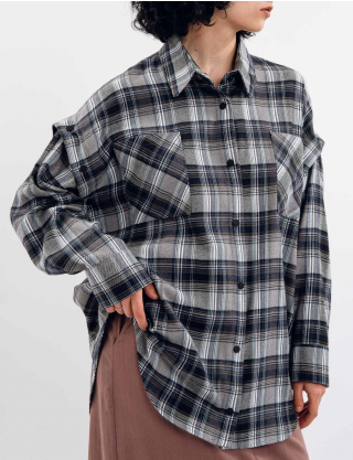 Картинка Сорочка синя картата з відстібними рукавами